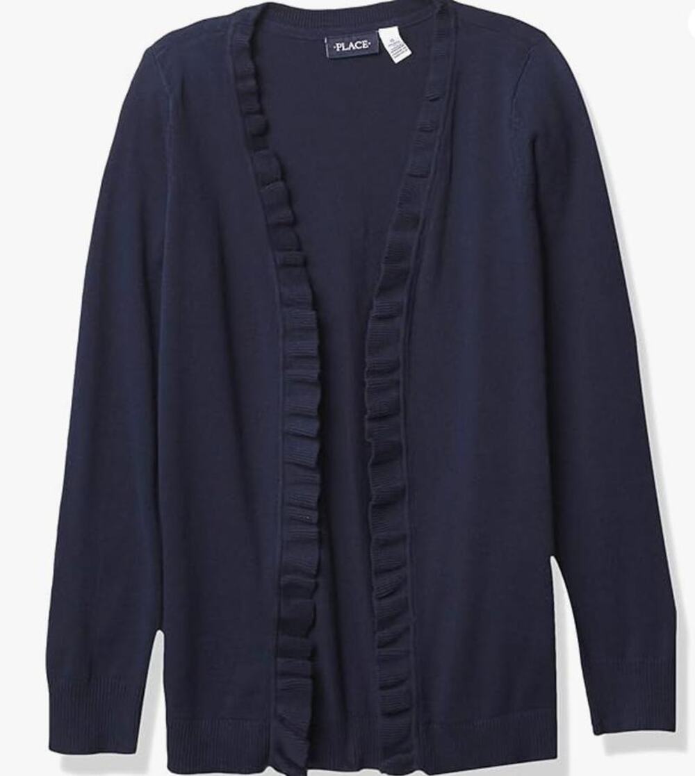 The Children's Place Girls Ruffle Cardigan, Navy SIZE SMALL 5/6